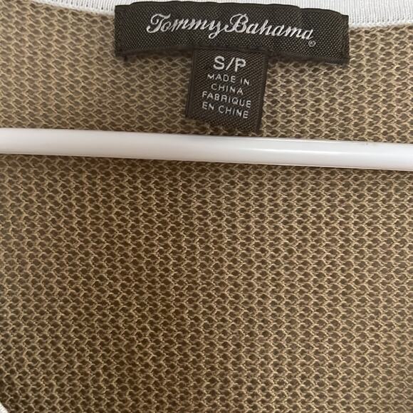 Tommy Bahama Knit Tan White Striped Knit Mesh Tunic Top Sweater - Picture 3 of 7